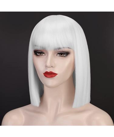 Entranced Styles Short White Wig with Bangs - Heat Resistant Bob Wig for Women | Cosplay & Halloween Party Use - Buy Online on SooperMarket.com