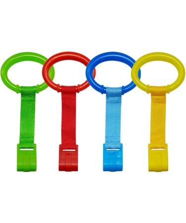 4 PCS 4 Colors Plastic Baby Crib Pull Rings Kids Walking Exercises Assistant Stand Up Rings Baby Cot Hanging Rings for Infant Baby Toddler Practice Tool