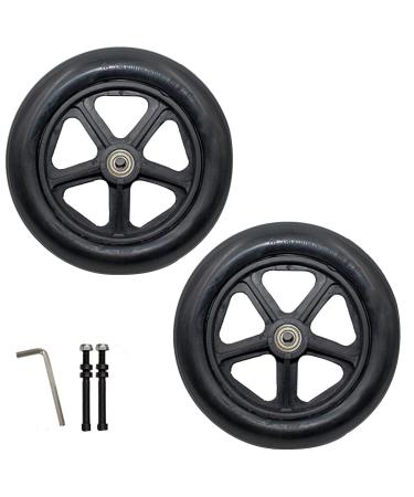 Wheelchair Front Wheel 8Inch Wheelchair Front Wheel(1 Pair) Solid Replacement Wheels for Wheelchair Rollators Walk 5/16"(8 Mm) Bearing/Gray(Black)