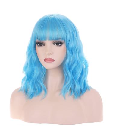 Beron 14 inch blue wig short curly wig with pony women girls charming wig sky blue wig synthetic wig with wig cap