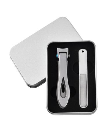 Nail Clippers Wide Jaw Nail Clippers Large Toe Nail Clippers for Thick Nails 16mm Wide Jaw Opening Nail Cutter Set for Men Seniors with Nail File and Box Silver