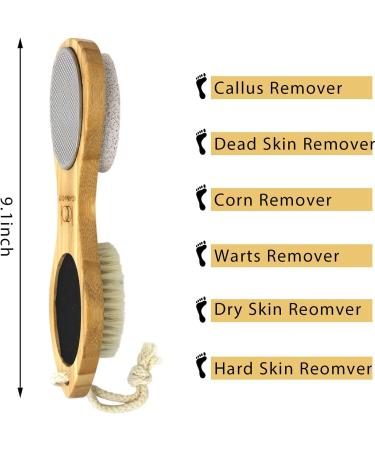 ICDI ICANdOIT Natural Bamboo Foot File Callus Remover - 4 in 1 Feet Pedicure Kit with Bristle Brush, Pumice Stone, Foot Rasp & Sand Paper - Foot Care Essential - Buy Online on SooperMarket.com