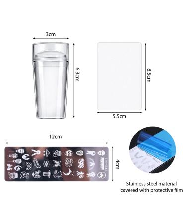 6-Piece Nail Art Plates Set - Stamping Stencils with Transparent Stamper & Scratch Tool | Plant & Animal Motifs for DIY Manicure - Buy Online on SooperMarket.com