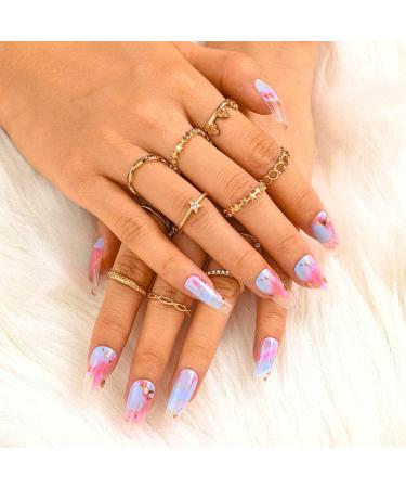 Sethexy Long Purple Ballerina Nails | Bling Coffin Gradient Acrylic Tips | 24 St Glossy Sparkle Fingernails for Women and Girls - Buy Online on SooperMarket.com