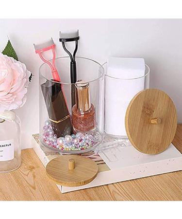 Garta Cotton Swab Holder with Bamboo Lid | Acrylic Qtip Dispenser | Round Cotton Swab Storage Organizer - Buy Online on SooperMarket.com