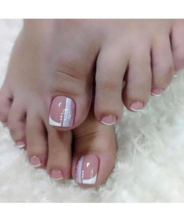 Square Short Full Cover Fake Toenails 3 Pack (72 PCS) - French Leopard Glitter Pink Purple Toe Nails Set with Glue, File, and Stickers - Perfect for Women, Teens, Girls - 007.Fr - Buy Online on SooperMarket.com