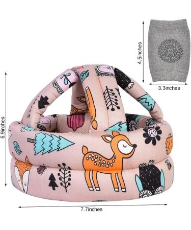 Baby Head Protector & Knee Pads Set | Infant Safety Helmet & Walking Pad Combo (Pink Forest) | Suitable for Age 6-36 Months - Buy Online on SooperMarket.com