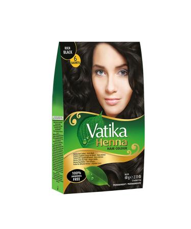Vatika Henna Hair Colour Rich Black 100% Ammonia Free 6 x 10g Sachtes - 60g Black 10 g (Pack of 6)