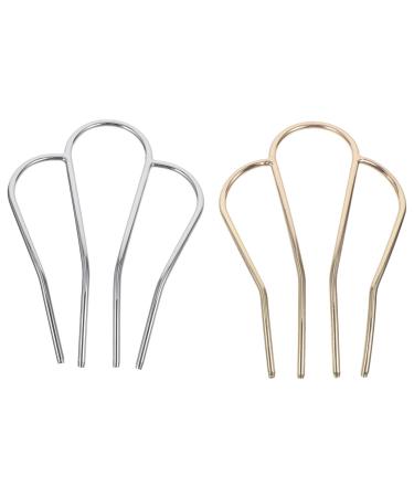 BESTOYARD 2pcs U Shaped Hair Fork Side Fork Style Hairpin 4 Prong Hair Updo Bun Hairpin Sticks Alloy Hair Clips Grips Hair Styling Accessories for Women Girls