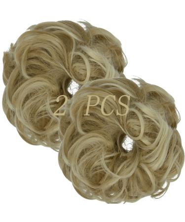 OMGREAT 2PCS Thick Updo Messy Hair Buns Curly Wavy Ponytail Extensions Hairpieces juva bun Hair Scrunchies for Women Girls Color Ash Blonde Mix Bleach Blonde 2 PCS 6# Ash Blonde Mix Bleach Blonde