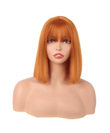 MapofBeauty 12 Inch/30 cm Straight Bob Flat Bangs Short Colorful Synthetic Hair Cosplay Party Wig (Orange)
