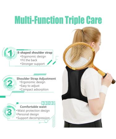 Fourket Humpback Correction Belt Posture Corrector Adjustable Back PU Material Suitable for Men and Women Size M Black - Buy Online on SooperMarket.com