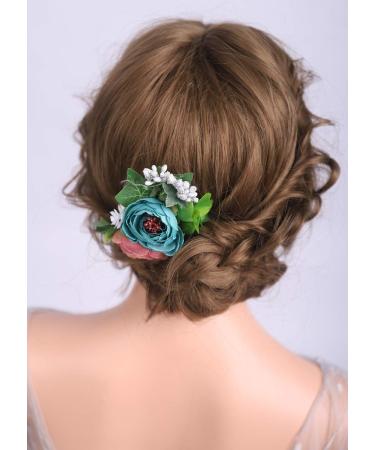 Deniferymakeup Bloomy Daisy Flower Hair Comb Rose flower Wedding Bridal Photo Shoot Greenery Headpiece for wome(Red and Deep Blue) - Buy Online on SooperMarket.com