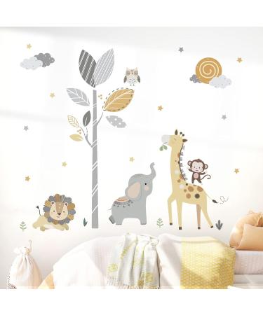 Decalmile Safari Animals Tree Wall Stickers - Jungle Elephant Lion Giraffe Wall Decals for Baby Nursery and Kids Room Decor - Buy Online on SooperMarket.com