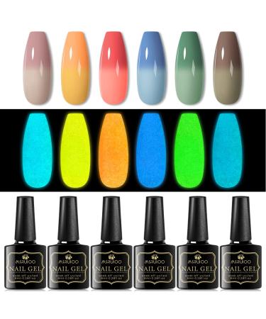 MSRUIOO Colour Changing Gel Nail Polish Set Glow in the Dark Gel Nail Polish Kit Temperature Mood Change Nail Gel Polish Soak Off LED Gel Nail Kit 6 Pieces 8 ml