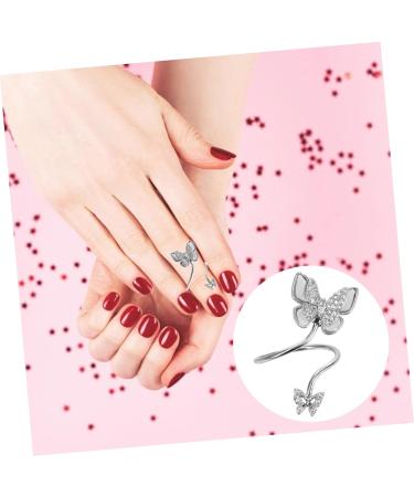 PLAFOPE Nail Butterfly Ornaments Women s Jewelry Vintage Rings for Women Red Rose Hair Accessories Finger Tip Ring Nail Diamonds Rhinestones Opening Rings Nail Jewelry Copper Inlaid Zircon Silver 3.50X1.50X1.50CM - Buy Online on SooperMarket.com