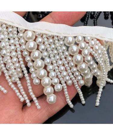 Yulakes 1 Yard White Black Pearl Fringe Beaded Lace Trim for Garments & Decor - White Color Option - Buy Online on SooperMarket.com