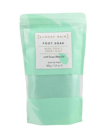 Title- Sunday Rain Aloe Vera & Sweet Mint Foot Soak Exfoliating Dry Skin Removal Vegan & Cruelty Free 400g