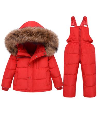 2PC Baby Snowsuit Set Winter Puffer Jacket and Snow Pants Kids Ski Suit Outfit Red 1-2 Years