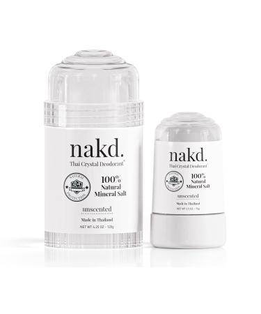 nakd. Thai Crystal Deodorant Stone  2 Salt Deodorant Crystal Sticks, 4.25 oz. Regular + 2.5 oz. Travel Size  All Natural Unscented Crystal Deodorant and Aluminum Free Salt Deodorant for Women Men & Teens by Vasarii