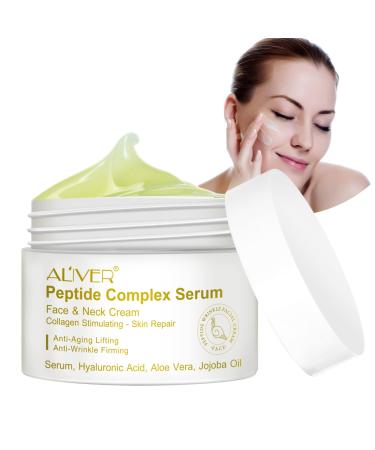 Peptide Complex Cream, Anti-Wrinkle & Firming Face Moisturizer, Natural Hydrating, Smooth Wrinkles, Collagen Stimulating, Face & Neck Cream,with Serum,Hyaluronic Acid, Aloe Vera - For All Skin Types
