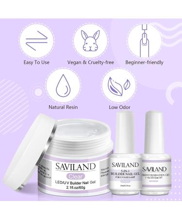 Saviland Builder Nail Gel Kit - All-In-One Hard Gel Extension Kit with Clear Builder Gel, Base Gel, Rubber Base & Nail Forms - Manicure Starter Kit for Home DIY - Buy Online on SooperMarket.com