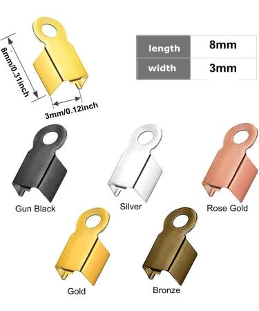 1000 PCS Clamshell Crimp Fold Over Cord Ends - DIY Jewelry Making Cord Tips in Gold, Silver, Gun Black, Bronze, and Rose Gold - Buy Online on SooperMarket.com