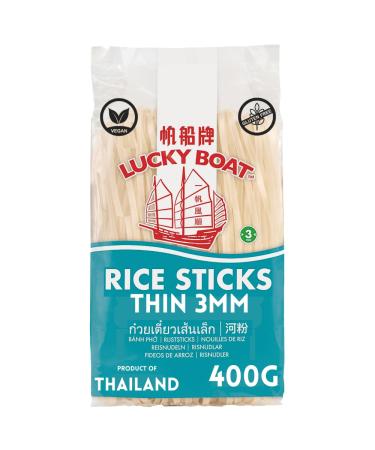 Lucky Boat Rice Noodle 400G | Thin Rice 3mm | Pad Thai | Gluten Free Noodles | Thai Ingredients | Chinese Ingredients | Asian Ingredients | Noodles | Stir Fry Thin Rice Noodle