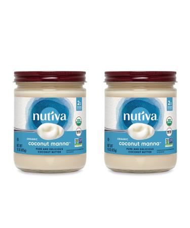 Nutiva Organic Coconut Manna Pured Coconut Butter, 15 Oz (Pack of 2), USDA Organic, Non-GMO, Whole 30 Approved, Vegan, Gluten-Free & Keto, Creamy Spread to Boost Smoothies & Oatmeal