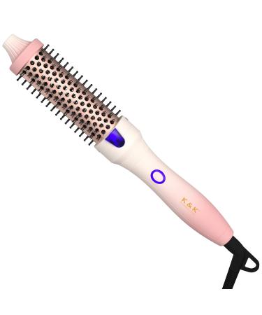 K&K 1.25 Inch Heated Curling Brush with Ceramic Tourmaline Ionic Technology - Volumizing Hot Brush for Root Volume & Loose Curls 1.25 Inch Pale Pink