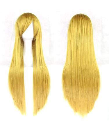 Lfmdjf 24 Colors 80cm Long Straight Wigs Green Black Party Hair Accessories Synthetic Hair Wig for Women 32inches T1B/4/30 Natural Color