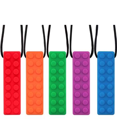 Chew Necklace  Sensory Chew Necklace Bundle for Kids with Teething  ADHD  Autism  Biting Needs  Oral Motor Chewy Teether  Silicone Necklace Made from Food Grade Silicone Safety  for Boys&Girls(5 PCS)
