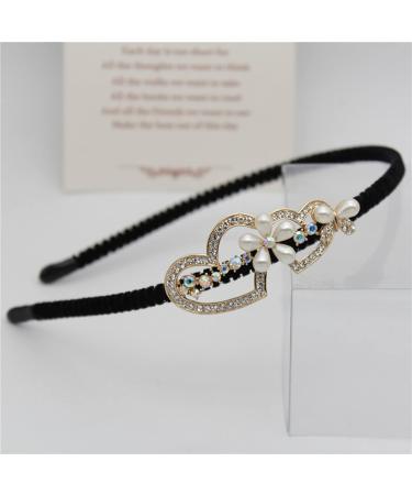Butterfly Heart Headband 1920s Vintage Flower Cross Hair Hoop Crystal Pearl Velvet Band Headpiece Accessories for Women Girls (Gold Heart) - Buy Online on SooperMarket.com