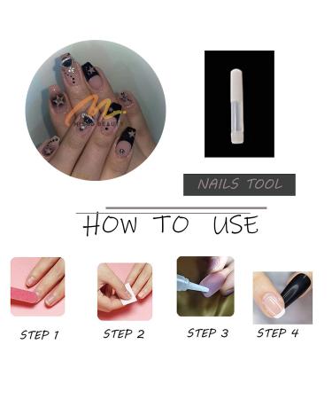 MISUD Coffin Press on Nails - Medium Ballerina Fake Nails with Black French Tip & 3D Rhinestone Star - 24 pcs - Buy Online on SooperMarket.com