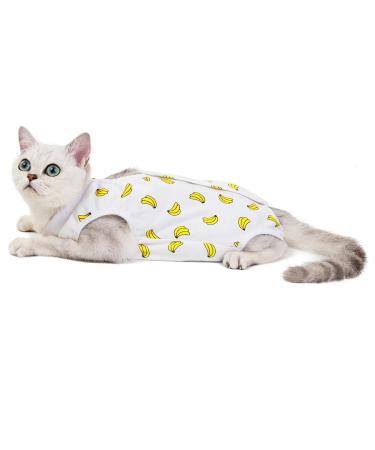 NashaFeiLi Professional Cat Recovery Suit for Abdominal Wounds and Skin Diseases E-Collar Alternative for Cats Dogs (Banana L) Banana L--Back length 35cm