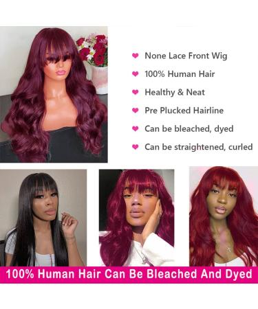 99J Body Wave Wig with Bangs - 18 Virgin Brazilian Human Hair, 180% Density, Glueless for Black Women - Buy Online on SooperMarket.com