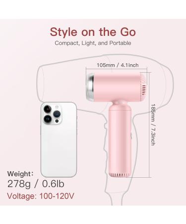 Super Mini Ionic Hair Dryer - High-Speed Travel Blow Dryer with 200 Million Negative Ions 110 000RPM Brushless Motor - Pink Lightweight & Portable for Home Salon - Buy Online on SooperMarket.com