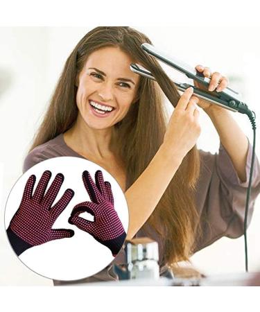 LEEQ 2 Pieces Heat Resistant Gloves Silicone Non-Slip Gloves for Hair Styling Curling Iron Fit All Hand Sizes (Rose red Silicone dots) - Buy Online on SooperMarket.com