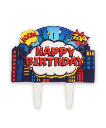 Culpitt Gumpaste Superhero HAPPY BIRTHDAY Cake Topper 160mm 3 Layer Decoration For a Fun Colourful Time-Saving - 160 x 21381 Multicolour Superhero Birthday