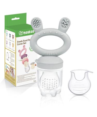 Haakaa Baby Fruit Food Feeder Breastmilk Popsicle Molds BPA Free Silicone Feeder for Safe Infant Self Feeding 4 Month+ (Gray)