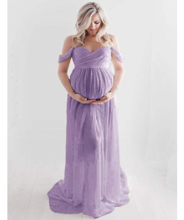 FEOYA Maxi Maternity Dress - Chiffon Lace Strapless Gown for Pregnant Women Photography, Full Length Purple - Buy Online on SooperMarket.com
