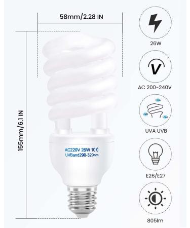 Doright UVA UVB Light 10.0 26W-E27 for Reptiles | UVB Lighting Kit for Chameleons & Leopard Geckos | International Shipping - Buy Online on SooperMarket.com
