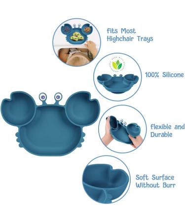 Vicloon Baby Suction Plate - Silicone Toddler Plate for Self Feeding Training - Non Slip Divided Plate for Highchairs - Dark Blue - Buy Online on SooperMarket.com