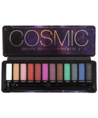 BYS Cosmic Eyeshadow Palette Tin with Mirror & Applicator 12 Shades Shimmer Unicorn Bold Bright Neon Galaxy