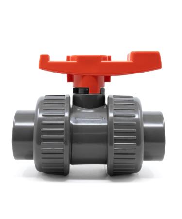 VIALIA PVC Kugelhahn with double union buffe 32mm shut-off tap on both sides with adhesive muffles for gluing and screwing with PVC pipes for pool and pond construction aquaristics 32 mm