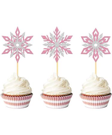 Pack of 24 Glitter Snowflakes Cupcake Toppers (Mix Pink) - Buy Online on SooperMarket.com