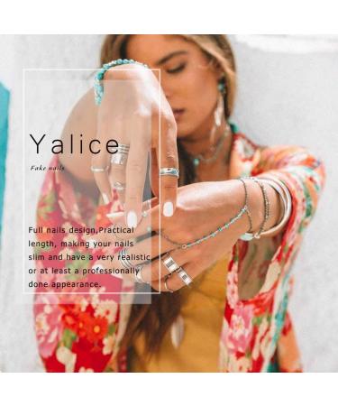 Yalice White Press on Nail Square Short Fake Nails - 24Pcs Full Cover Glossy Stick on Nails for Prom, Wedding - Acrylic False Nails for Women and Girls - Buy Online on SooperMarket.com