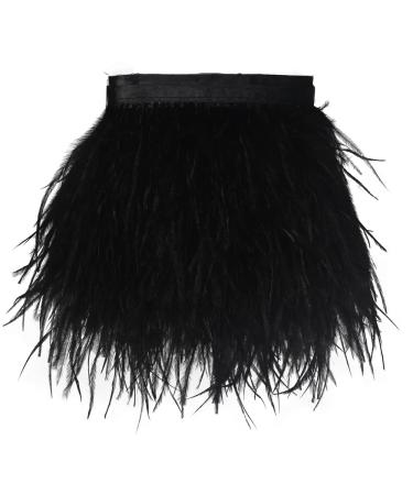Ostrich Feathers Sewing Fringe Trim Ribbon for Crafts Clothes Accessories Latin Wedding Dress DIY 2-5 Yards 3-4inch Width (2 Yards, Black) 2 yards Black