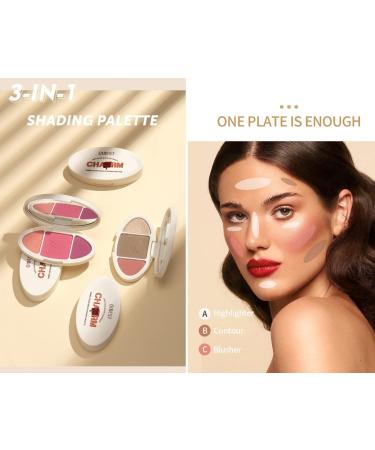 Go Ho 3-In-1 Contour Highlighter Blush Palette - Silky Smooth Pressed Powder for Face Sculpting and Daily Makeup - Buy Online on SooperMarket.com