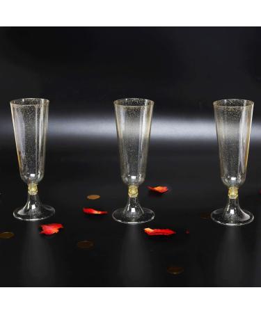 50 Pack Gold Glitter Plastic Champagne Flutes | 5.5 OZ | Disposable Glasses for Wedding & Party | Premium Toasting Flutes - Buy Online on SooperMarket.com